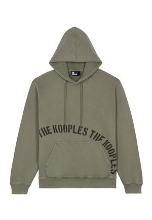 Olivgrüner Hoodie aus Baumwolle, mit einer Vorder- Tasche, Kordelzugkapuze und gebogenen schwarzen Schriftzug "THE KOOPLES".