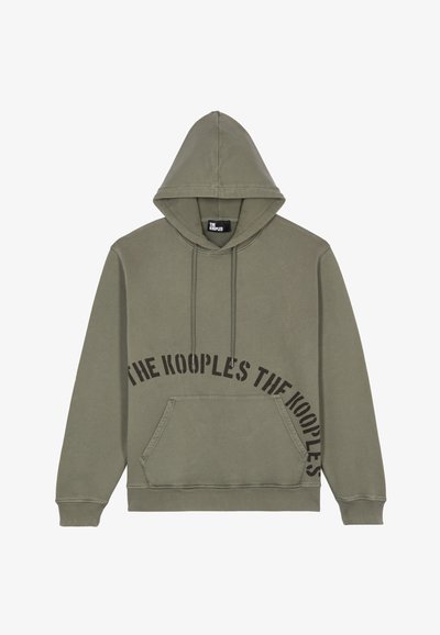 Olivgrüner Hoodie aus Baumwolle, mit einer Vorder- Tasche, Kordelzugkapuze und gebogenen schwarzen Schriftzug "THE KOOPLES".