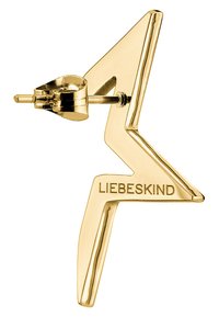 Gouden bliksemflits oorbel met een gepolijste afwerking en een postback. Bevat de gegraveerde merknaam "LIEBESKIND" aan de zijkant.