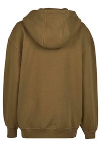 Brauner Kapuzenpullover mit entspannter Passform, weichem Material, gerippten Bündchen und Saum, großer Kapuze und schlichter Gestaltung.