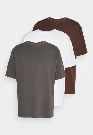 YOURTURN UNISEX 3 PACK - T-Shirt basic - white/dark grey /dark brown
