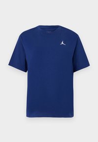 Granatowa bawełniana koszulka z krótkim rękawem, okrągłym dekoltem i białym logo Jumpman na piersi. Prosty, klasyczny design.