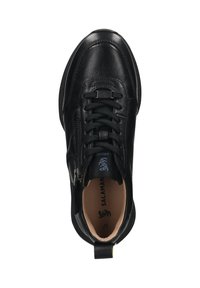 Czarne skórzane sneakersy z sznurówkami i bocznym zamkiem błyskawicznym. Posiadają wyściełane wnętrze oraz logo na języku. Gładka tekstura na całej powierzchni.