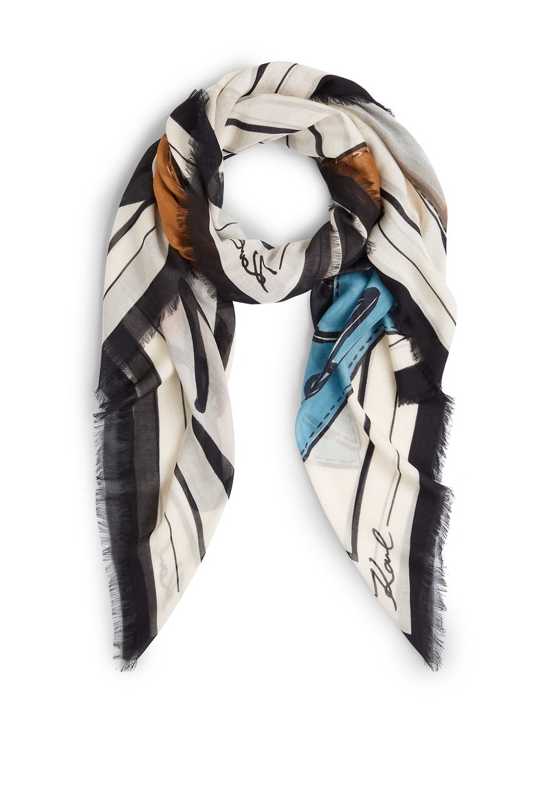 Foulard En Soie Vintage KARL LAGERFELD - Motif TBEG - Dimensions 87 X 88 Cm - Bleu