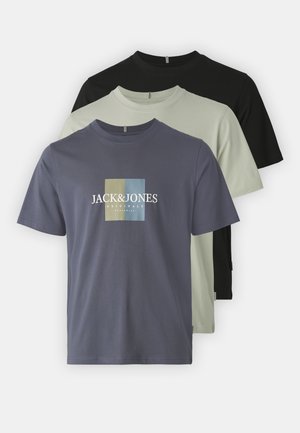 Jack & Jones JORFREDERIKSBERG BOX TEE 3 PACK - Tricou cu imprimeu - night shadow blue/mineralgray/black