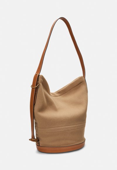 Polo Ralph Lauren Leather Trim Flannel Sling Bucket Bag - Rokassoma - camel