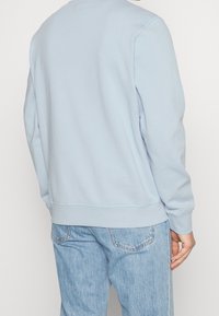 Ljusblå sweatshirt tillverkad av mjukt tyg. Har ribbade ärmslut och nederkant, rund halsringning och en avslappnad passform. Matchas med ljusblå jeans.