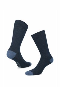Granatowe skarpetki z prążkowanym wykończeniem, kontrastowymi jasnoniebieskimi piętami i palcami, wykonane z mieszanki bawełny, o długości do połowy łydki, z detalem logo.