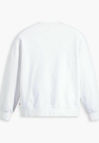 Felpa a maniche lunghe bianca, con scollo rotondo e polsini e base a coste, mostrata dal retro su uno sfondo bianco.