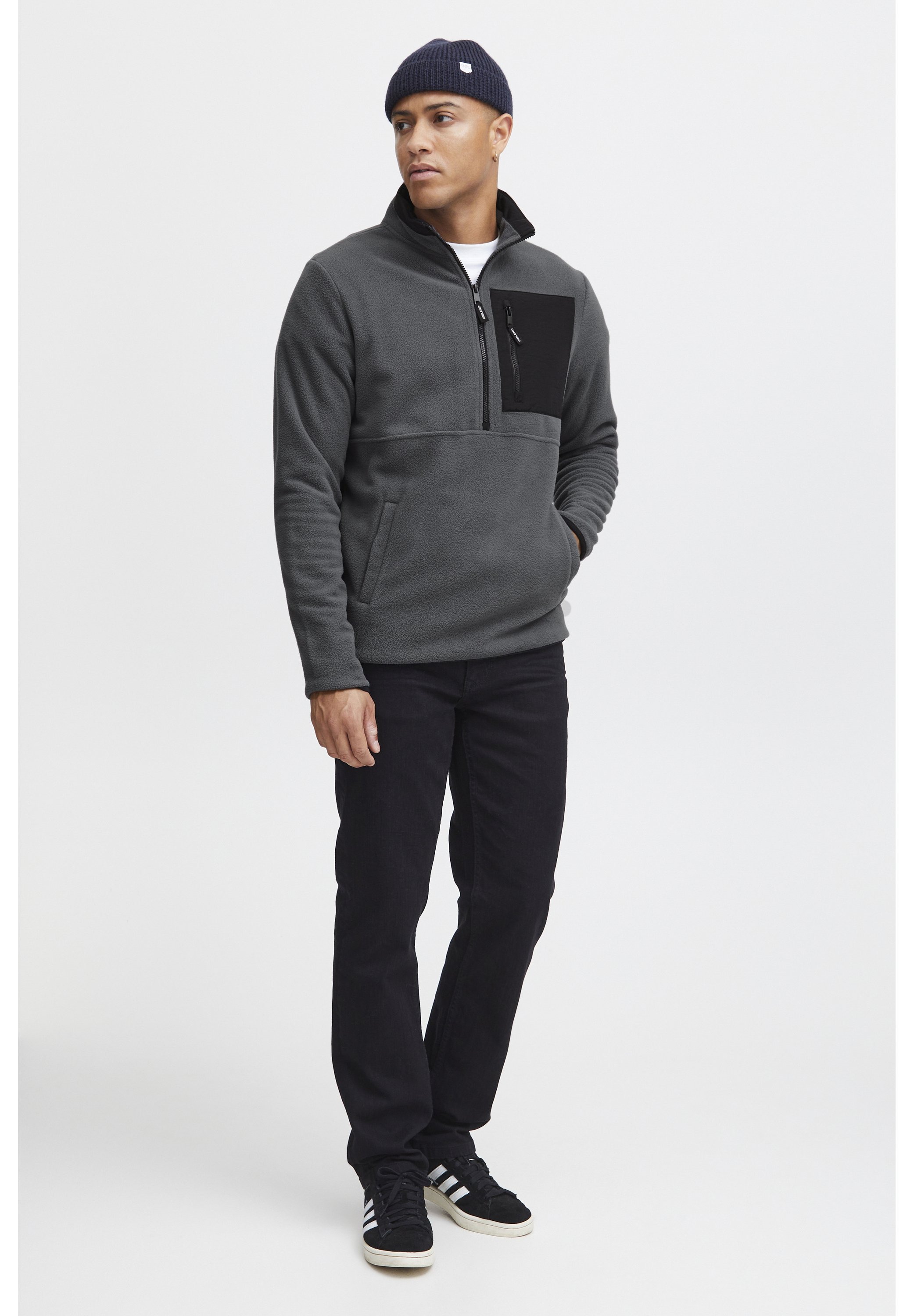 French Connection Sweat à Capuche 1/2 zip micro Polaire anthracite Mel