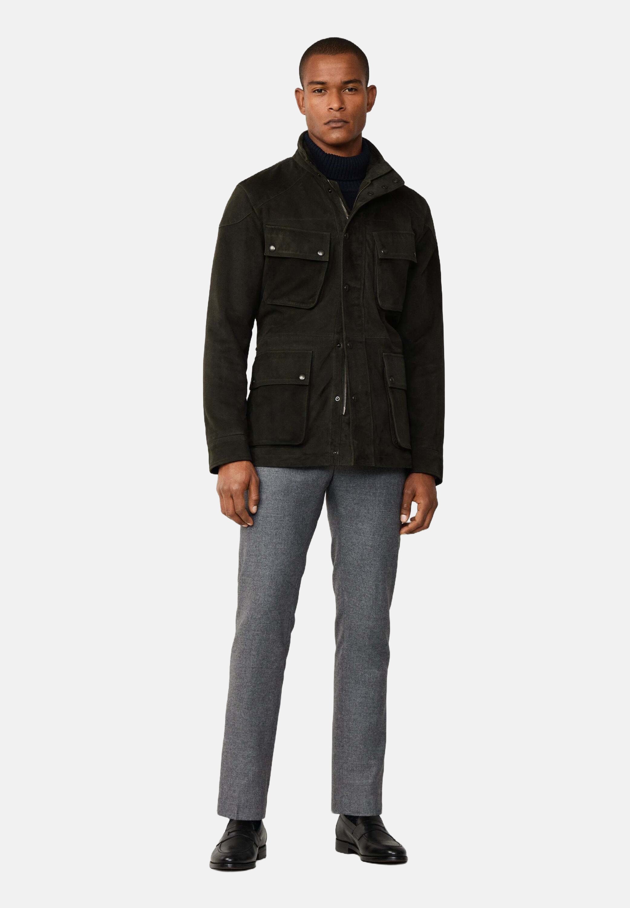 Hackett London Leather jacket - forest night green/dark green
