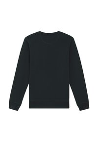 Dark green sweatshirt made of soft fabric, featuring long sleeves, a crew neckline, and ribbed cuffs and hem. No patterns or accents.