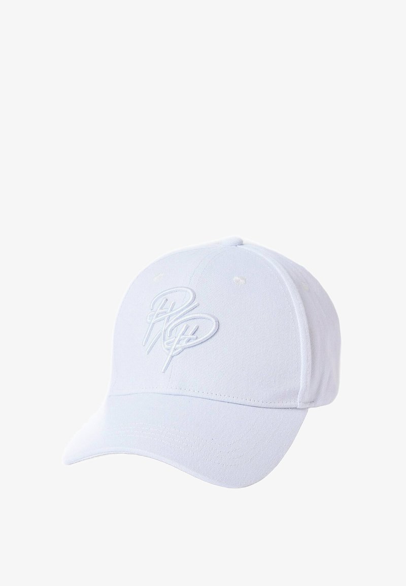 Gorra de béisbol blanca con logotipo bordado en un color a juego. Tejido suave, forma estructurada, visera curva y diseño de seis paneles.
