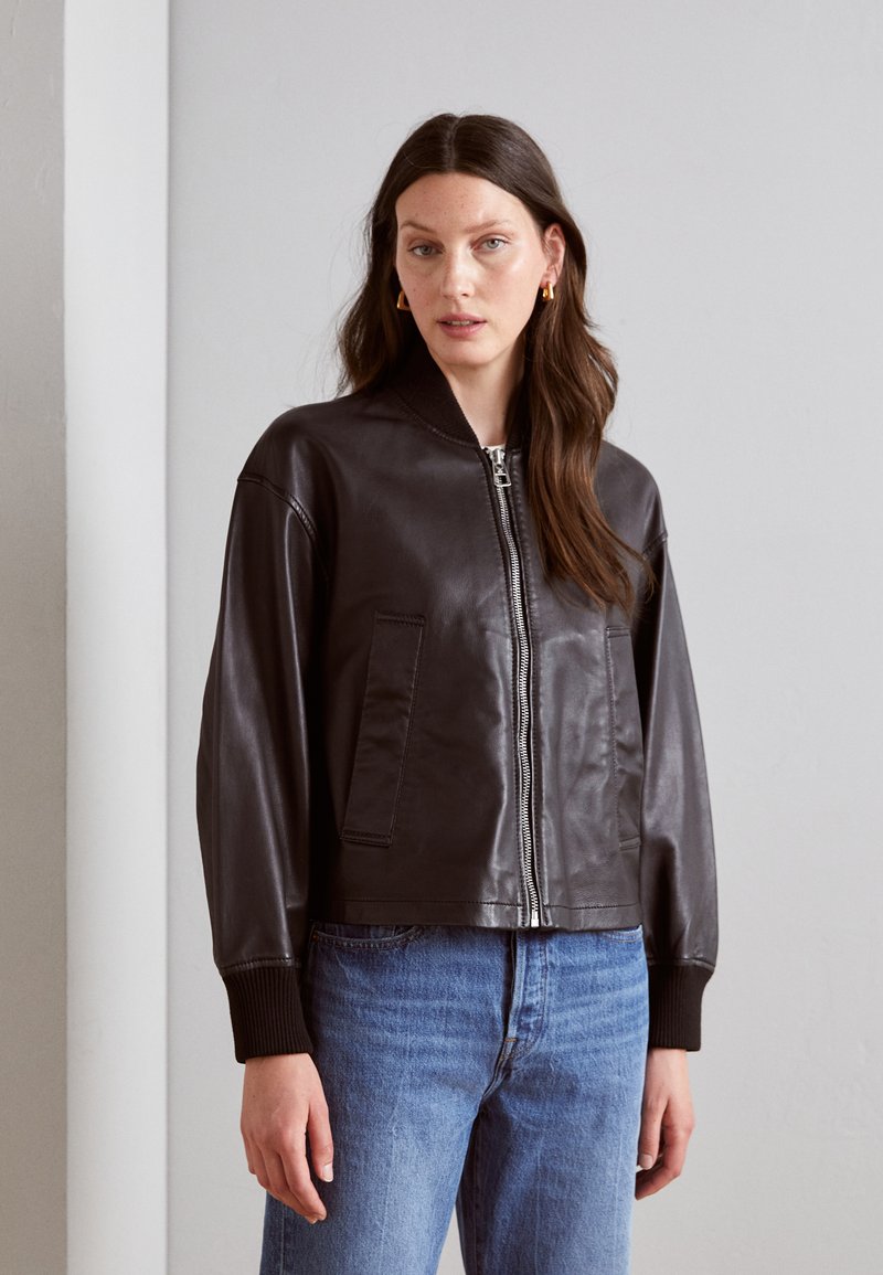 Marc O'Polo JACKET COLLAR AND CUFFS POCKETS Leather jacket black