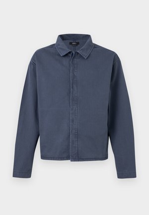 Heren overhemd met lange mouwen in marineblauw, met kraag, verborgen knopen aan de voorkant en rechte zoom van Vans.