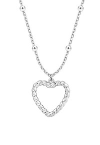Sølv halskæde med en snoet hjertevedhæng. Udstyret med en kæde med kugleformede detaljer. Poleret finish, letvægts og delikat design.