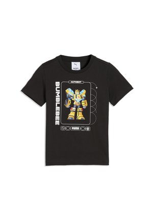 Sort kortærmet t-shirt med en gul Bumblebee Autobot robotgrafik og hvid tekst med Bumblebee og Puma logoer på fronten.