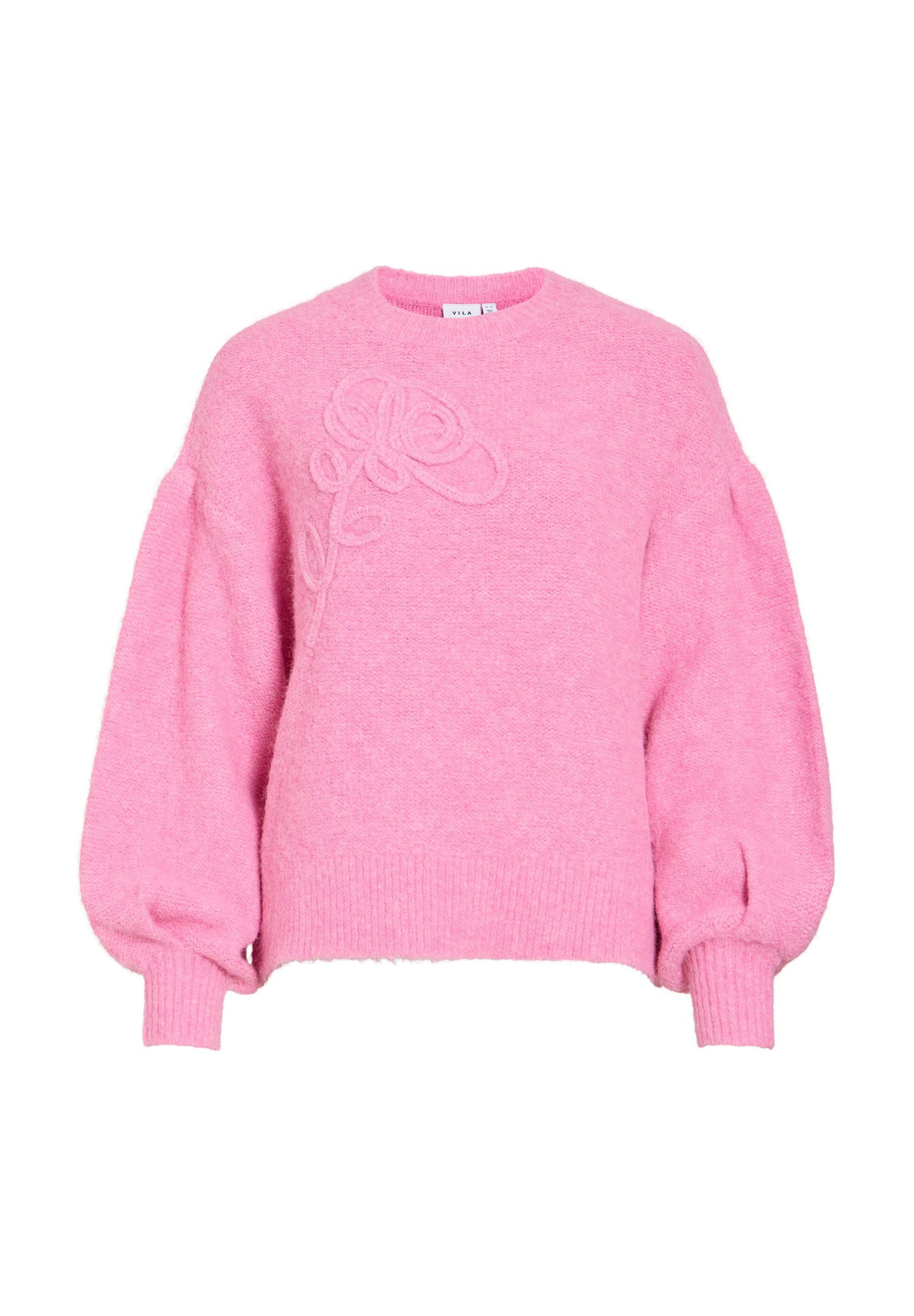 【KAMIYA】BORO Knit Sweater PINK VILA Knitted VIMARLEY Round neck - Jumper - fiji flower/pink