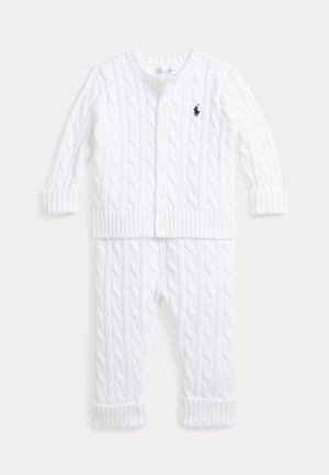 CABLE-KNIT COTTON CARDIGAN & PANT SET - Pantaloni - white