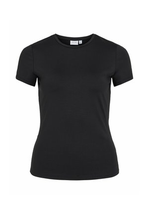 Svart, kortermet, figursydd T-skjorte med rund hals, innsvingt midje og VILA-merke inne i kragen.