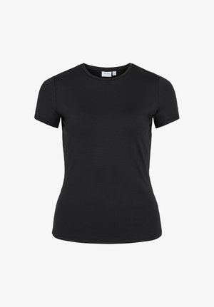 Svart, kortermet, figursydd T-skjorte med rund hals, innsvingt midje og VILA-merke inne i kragen.