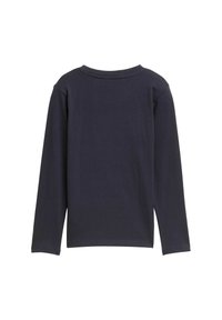 Langsleeve shirt van donker marineblauwe katoen, ronde hals, zachte textuur, eenvoudig ontwerp, zonder grafische elementen of extra accenten.