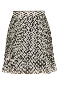 Plisovaná sukně z krémové a černé látky s vzorovaným designem. Pas je elastický a texturovaný, což vytváří volný siluetu.