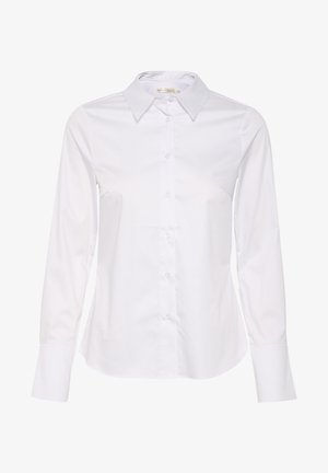 Hvid langærmet skjorte med klassisk krave, knaplukning foran og lige kant. Fremstillet af glat stof med et ensfarvet design.