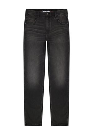 Mustad pleekinud sirge säärega Wrangler teksad esikäe ja tagataskutega ning vöökoha nupuga kinnitusega.