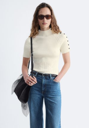 & OTHER STORIES, & OTHER STORIES MOCK-NECK RIBBED TOP - T-shirt imprimé - off white