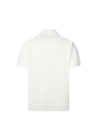 Polo shirt bianco a maniche corte realizzato in morbido tessuto di cotone, caratterizzato da un colletto classico a punta e un design semplice senza decorazioni.