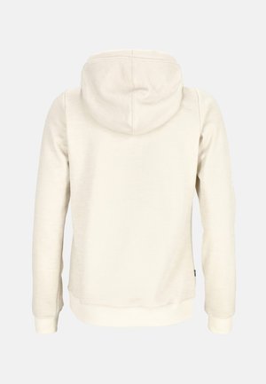 Lichtbeige hoodie met een trekkoordhoed, lange mouwen, ribgebreide manchetten en zoom, gemaakt van zachte, gestructureerde stof.