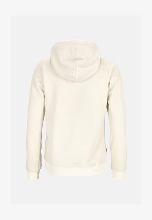 Ljusbeige hoodie med dragsko i huvan, långa ärmar, ribbad mudd och nederkant, tillverkad av mjukt, strukturerat tyg.