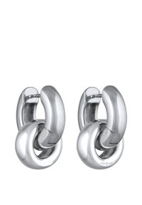 Boucles d'oreilles en argent en forme de boucle, présentant des maillons circulaires entrelacés avec une finition polie. Gravé "925" pour garantir l'authenticité de l'argent sterling.