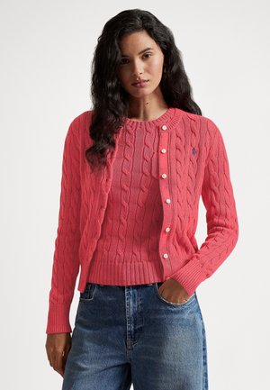 CABLE-KNIT COTTON CREWNECK CARDIGAN  - Cardigan - nantucket red