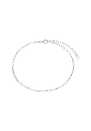 Pulsera de cadena de plata con eslabones redondos, cierre de langosta y cadena extensora para longitud ajustable. Textura suave, diseño minimalista.