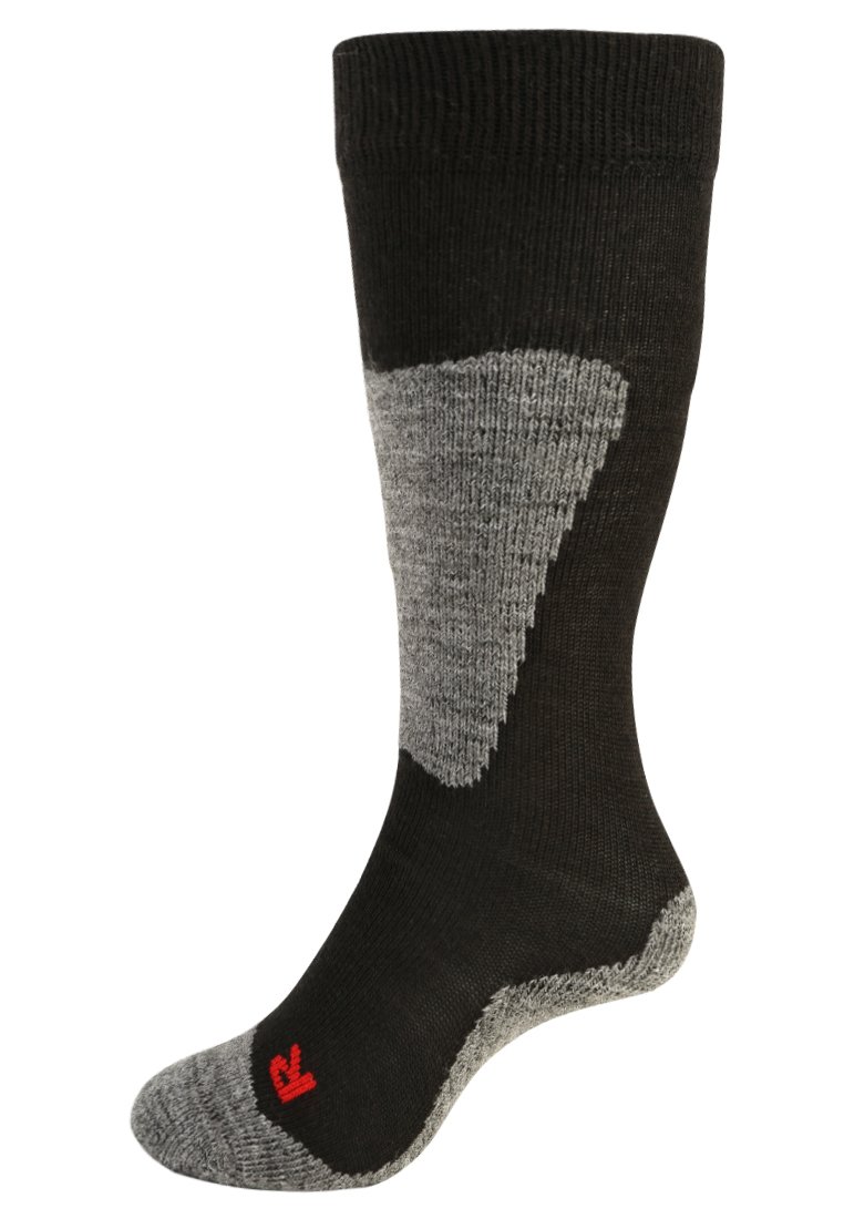 Calcetines negros y grises hasta la rodilla con puño acanalado, talón y puntera reforzados, y logo en rojo en el tobillo. Fabricados con un material de mezcla texturizado.