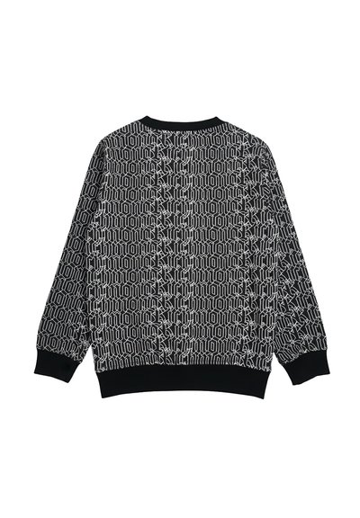 Felpa nera a maniche lunghe con motivo ripetuto stilizzato "Richmond" in bianco e polsini, collo e orlo neri a tinta unita.