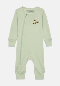 Μίντ πράσινο βαμβακερό φορμάκι με μακριά μανίκια, φερμουάρ και μια μικρή γραφική απεικόνιση ενός φορτηγού στο στήθος. Μαλακή υφή και λάστιχα στους καρπούς.