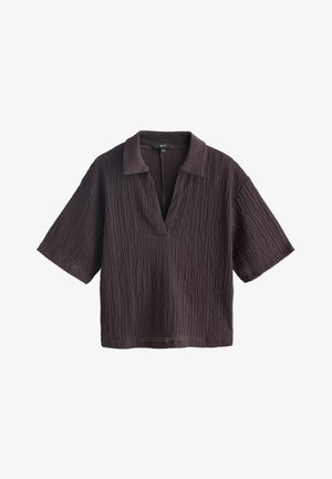 Next, REGULAR FIT - SHORT SLEEVED TEXTURED BOXY - Polo - chocolate brown