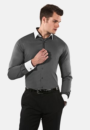 SUPER FITTED STRETCH - Formal shirt - dunkelgrau weiß