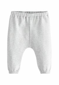 Grijze katoenen broek met een ontspannen pasvorm, elastische tailleband en taps toelopende boorden. Glad textuur zonder zichtbare patronen of hardware.