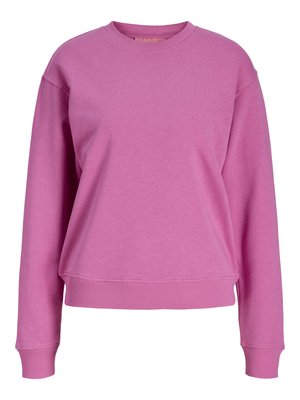 Schlichtes Sweatshirt mit langen Ärmeln und Rundhalsausschnitt in kräftigem Pink mit gerippten Bündchen und Bund, auf weißem Hintergrund dargestellt.