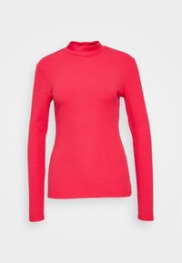 Ribbet turtleneck langærmet top i lys pink. Tæt siddende design med høj hals og glat tekstur. Minimalistisk stil uden synlige detaljer.