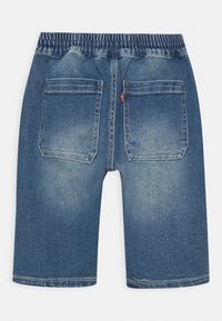 Denimové šortky v bledě modrém odstínu, s uvolněným pasem, dvěma zadními kapsami a rovnými nohavicemi se sešitým lemem.