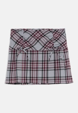 Lindex SKIRT PLEATED WITH CHECK AND BOWS - Minisukně - grey