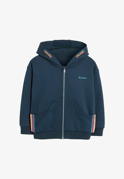 Námornícky zip-up mikina vyrobená z bavlny, s dvoma prednými vreckami a multikolórovými pruhmi, s kapucňou na šnúrku. Obsahuje logo Paul Smith.