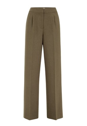 Široké kalhoty vyrobené z texturované khaki látky. Mají vysoký pas a přední sklady pro strukturu. Čistý, elegantní střih.