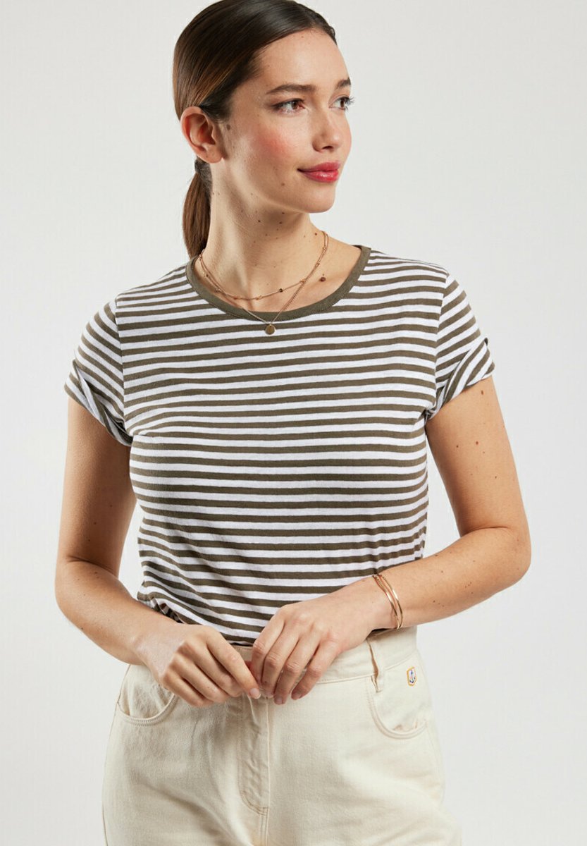 T-shirt Armor Lux Blanc Rayé Bleu - Taille M 38/40, Brodé Renault French Touch - Fabriqué En France, Vintage