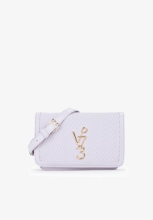 Lichtpaarse gestructureerde crossbodytas met verstelbare riem en goudkleurig V73-logo op de voorflap.